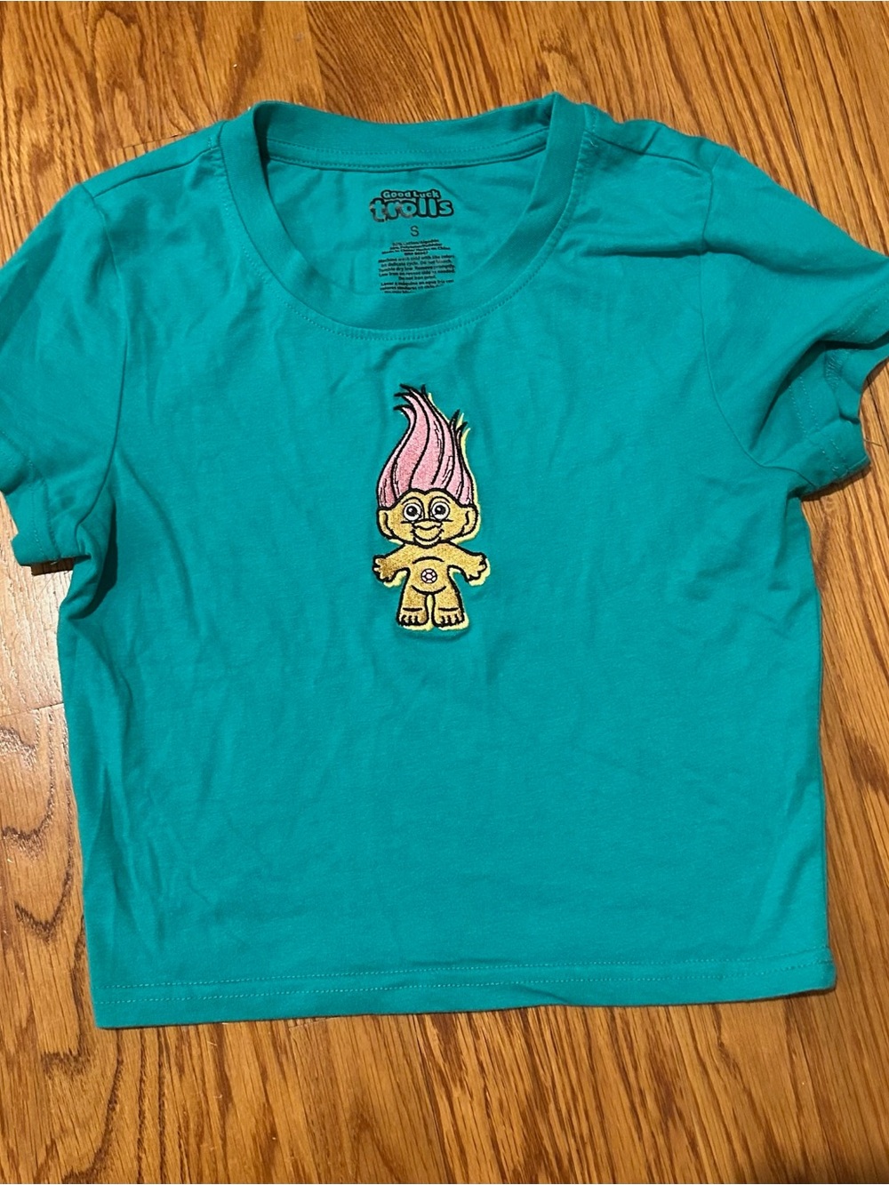 Trolls Teal Short Sleeve Tee with Pink-Haired Troll Patch